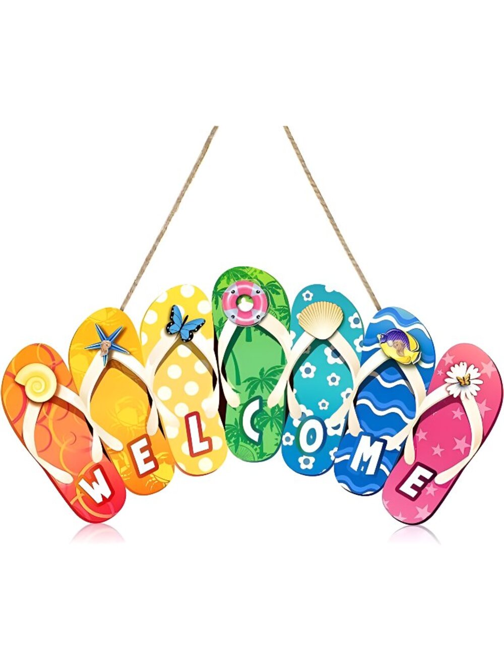 Summer Slippers Hanging Sign Shape Welcome Hello Flip Flop Wooden Hanging Plaque